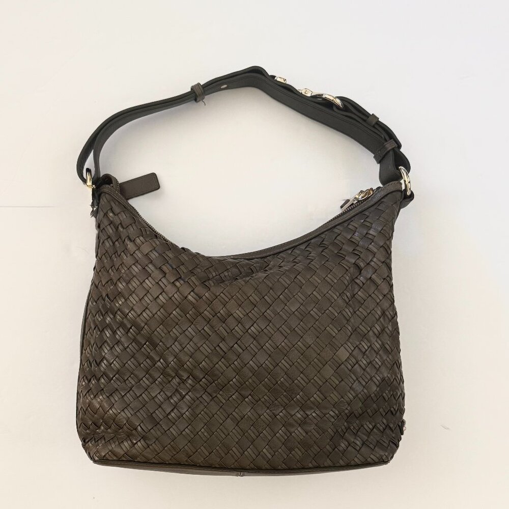 Cole Haan Avery Heritage Weave Leather Hobo Bag Moss Green